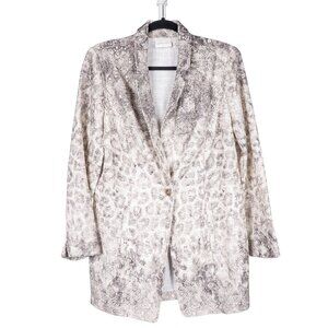Chicos Blazer 1 M 8 Womens White Cream Gray Long Sequin Jacket Pockets Button